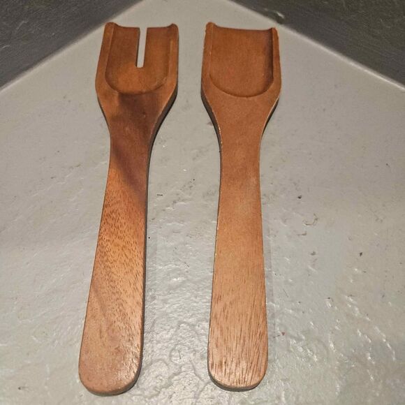 Acacia or Teak Large Wooden Salad Tongs 12" - Picture 1 of 4